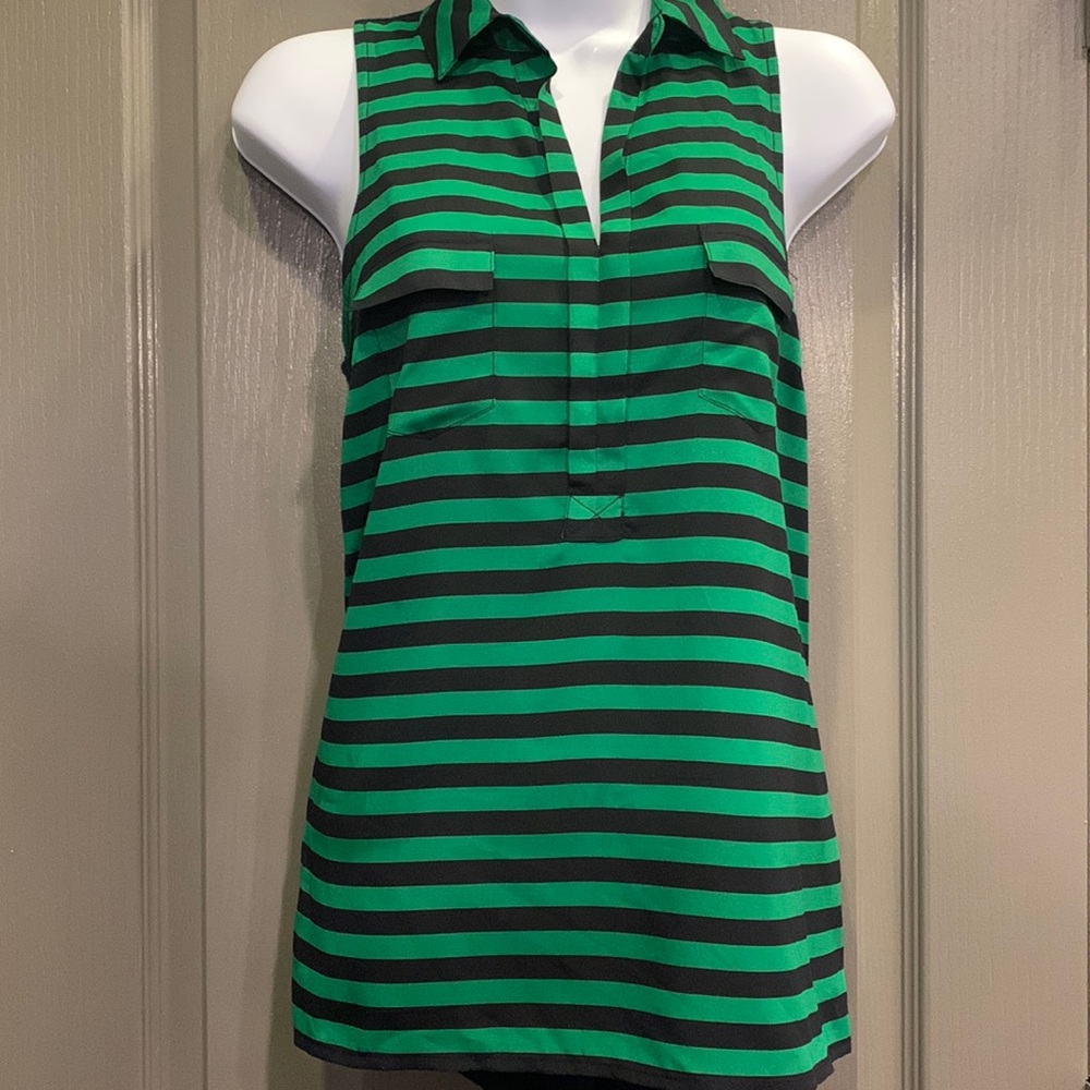 Green and dark navy collared sleeveless blouse by The LIMITED- NWOT